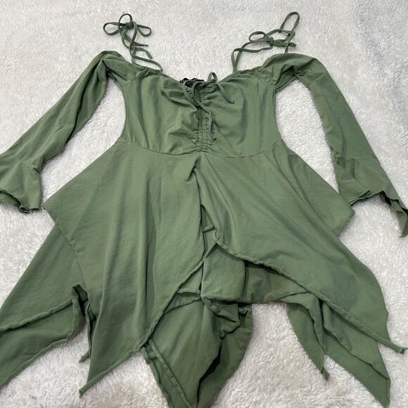 Current Mood Dresses & Skirts - Y2K Current Mood Dolls Kill Womens Off the Shoulder Fairy Green Cotton Dress L